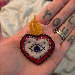 Handcrafted Heart Patch with Flame Design